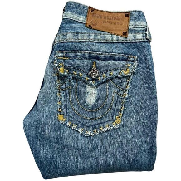 True Religion Y2K Distressed Grunge Stitch Joey Flare Jeans - Picture 1 of 6